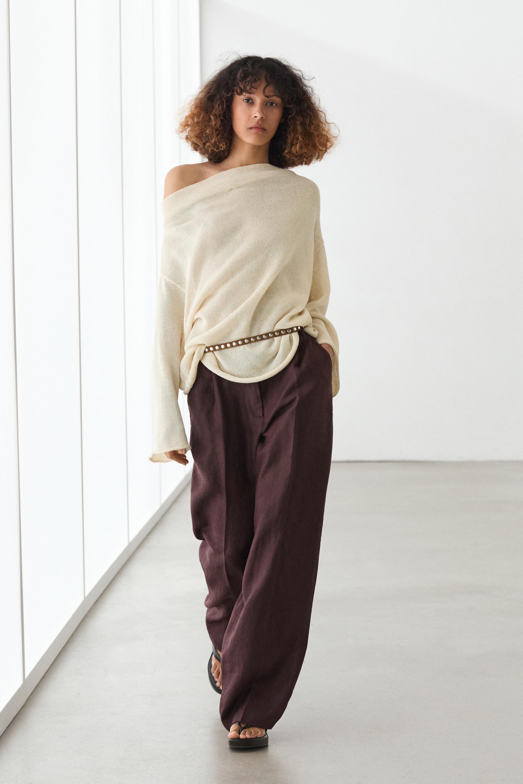 Pantalon wide leg 100 % lin avec élastique